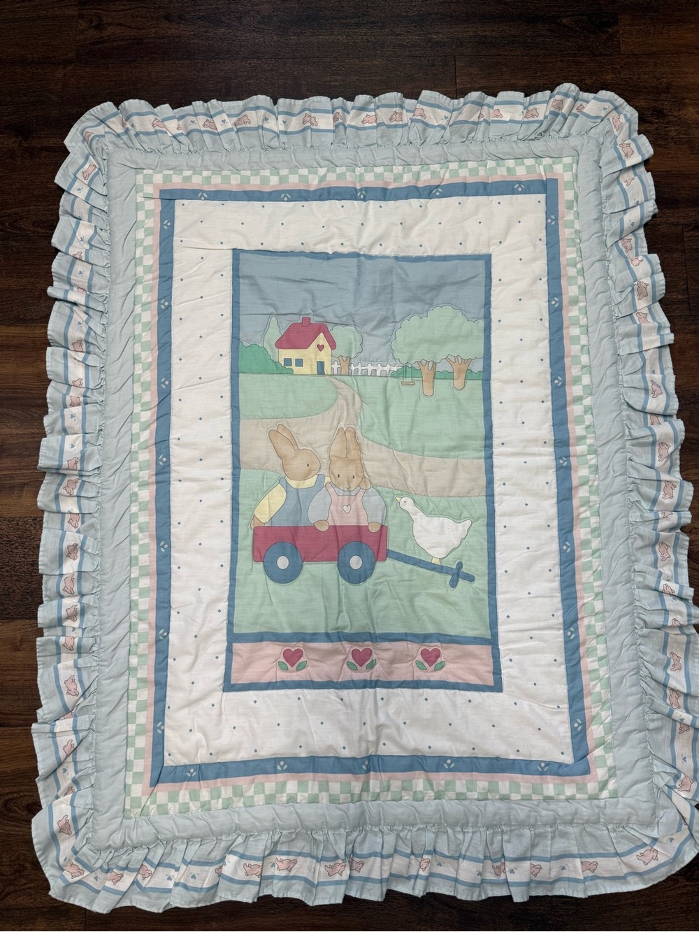 VTG 80s Daisy Kingdom Honey Bunny Quilt Comforter & Matching Wall Decor Set